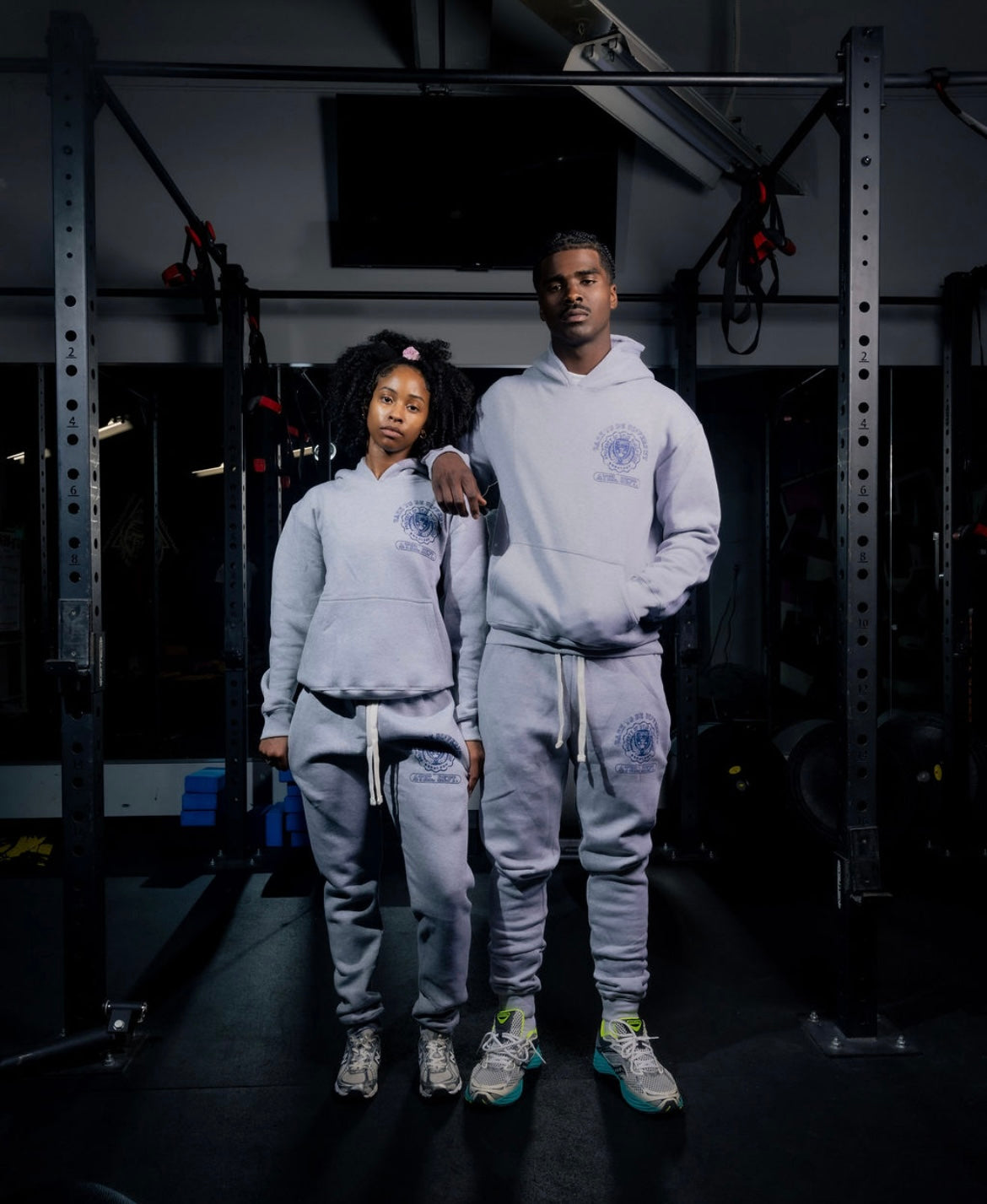 Gray and Navy Blue Sweat Suit Set